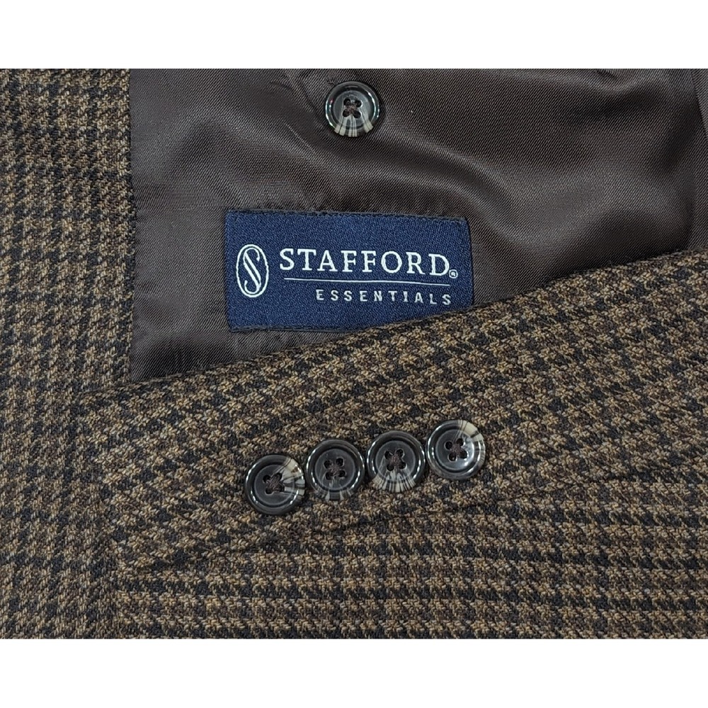 Stafford Blazer Sport Coat Sport Jacket LambsWool 3 Button 40R HoundsTooth